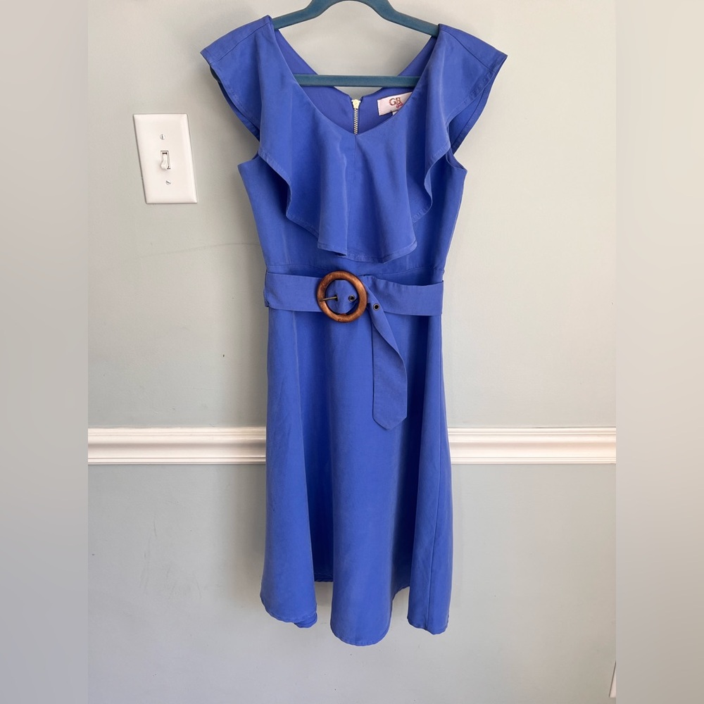 GB Girls Blue Ruffle Dress with Belt